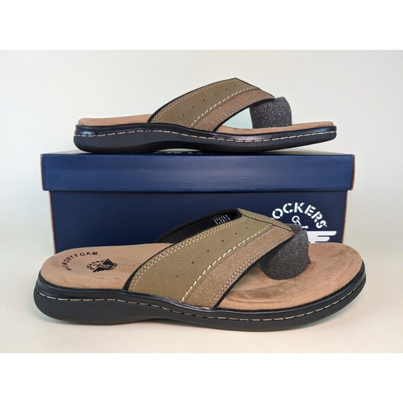Dockers Sandals Mens 12 M Laguna Flip Flop Dark Tan Memory Foam Insole Shoes NEW - Picture 1 of 11